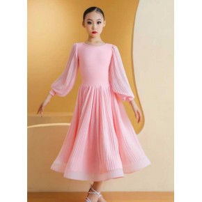 Light pink ballroom dance dresses for girls kids children waltz tango ballroom dancing long gown for Girls